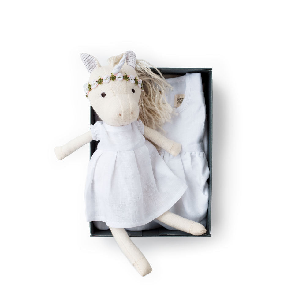 White Linen Dress Set - Peaseblossom Unicorn