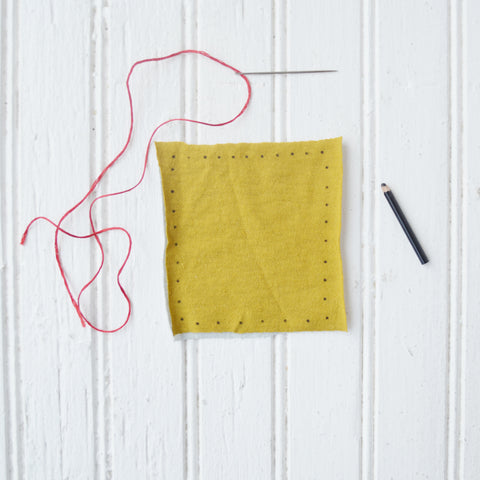 Marking the fabric swatches for sewing