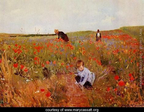 Painting - "Picking flowers in a field" by Mary Cassatt